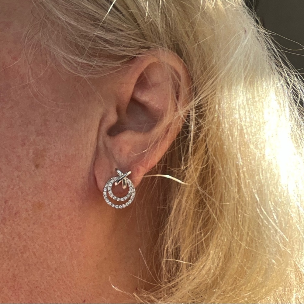 Sterling Silver 1.5 carat Moissanite Double Circle Stud Earrings - Picture 10 of 12